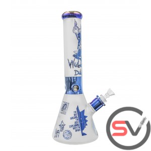 FROSTED GLASS RICK AND MORTY BEAKER 14inch - BLUE